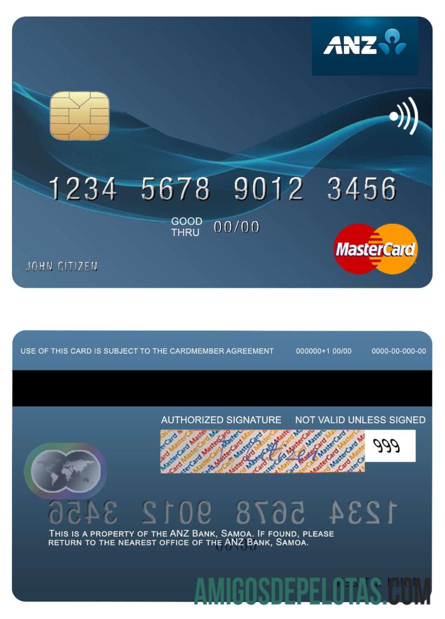 Samoa ANZ Bank Mastercard amostra